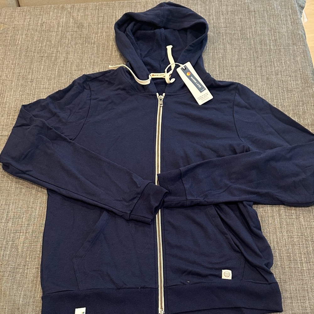 Marine Layer Navy Zip-Up Fleece Hoodie